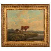 19th Century Oil Painting Pastoral Luminist Romantic Highland Cows Paris Ex-Christie's by Henry Milbourne, 1815