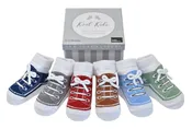 KOOL KIDS sneaker shoe-design socks. With faux shoelaces and anti-slip soles. 6 pairs. 0-12 months