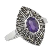 1/2 Carat Genuine Amethyst and Marcasite Ring - Sterling Silver