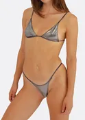 G MONEY THONG Bikini Bottom - Chrome Silver
