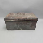 Antique Sheet Metal Cash Box / Deed Box (5x10x6.5) (As-Is; Hinge)
