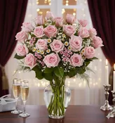2 Dozen Pink Rose Vase