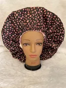 Black with Pink Dots XLarge Satin Elastic Bonnet