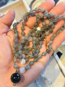 The Visionary's Mala, Labradorite + Moonstone 108 Bead Handmade + Knotted Mala