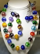 SBO105s  Lampwork Multi-Colored Poke Bead Necklace Set