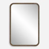 Branik Antique Gold Mirror | Modern Rectangle Frame Bathroom Vanity Mirror with Rounded Corners Mounted Vertical or Horizontal (22 in. W x 32 in. H x 1 in. D)