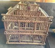 Vtg Chinese Bamboo boho planter plant holder Wood Birdcage bird cage wedding