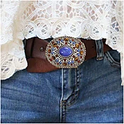 Carnelian and Sodalite Oval Belt Buckle