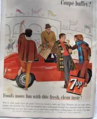 1962 Large Red Coupe' Buffet Tailgate Party Football 7 Up Soda Picnic Print Ad