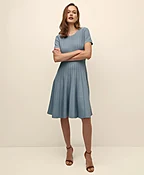 A-Line Pleated Short-Sleeve Sweater Dress