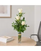 3 White Roses Bud Vase