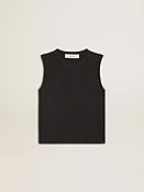 Ärmelloses Damen-T-Shirt in Lived-in-Black mit Dégradé-Stickereien
