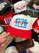 America 1776 Trucker Hat | We The People | 250 USA: White/Red Structured Trucker