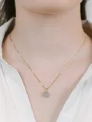 Aqua Druzy Bezel Coin Necklace - Gold