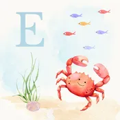 Crab Coastal Alphabet Printable Art - Blue