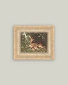 Doe with Fawn Framed Antique Art