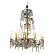 18th C. Italian Giltwood, Bronzed Lacquer &amp; Crystal Louis XVI Period Chandelier