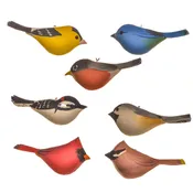3D Carved and Painted Wooden Bird Ornaments