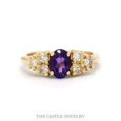 0.36ctw Oval Amethyst Ring with Diamond Cluster Shoulders in 14k Yellow Gold