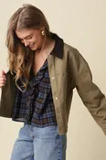 Mindy Long Sleeve Corduroy Contrast Button Down Jacket Olive