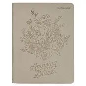 2027 Amazing Grace Large Zippered Taupe Faux Leather 18-Month Planner for Women
