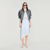 Asymmetrical satin skirt with lace