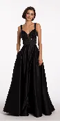 Beaded Satin Sweetheart Corset A Line Dress with Pockets