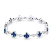 B1073 - 18K White Gold Ruby & Sapphire Clover Bracelet