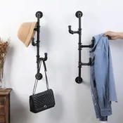 25-inch Industrial Design Black Metal Wall Hanging Hat and Coat Rack with 3 Adjustable Arm Hooks