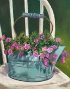 Pink flowers in vintage copper tea kettle Original oil painting 8"x10" — The White Brick House