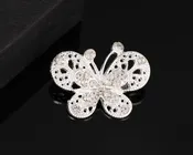 1 1/2" x 1" Silver Charming Rhinestone Butterfly Brooch - Pack of 12