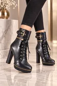 Buckle Lace-Up Platform Bootie