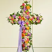 Mixed floral cross easel spray
