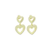 Clear CZ Gold Double open Hearts Stud Earrings, Sku#LX833