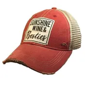 Sunshine Wine and Besties Distressed Trucker Cap