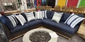 CO9 Design Sample Set (30% OFF) -  Savannah Brown Wicker Sectional with Indigo Sunbrella Cushions