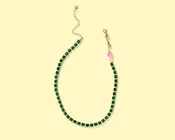 Beaded Necklace - Green + Pink Beads - Maddie