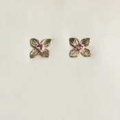 14K White Gold Hydrangea with Pink Sapphire Earrings