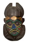 African Beaded Wooden Tribal Oblong Wall Art Mask, Handcrafted with Beads