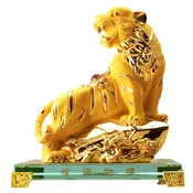 2026 Chinese Zodiac Tiger Year Golden Resin Collectible Figurines Table Decor Statue Large