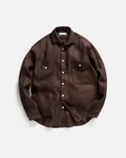ALBERTO "PER LAVORO" SHIRT - CHOCOLATE / BLACK WOOL AND LINEN KHADI TWILL