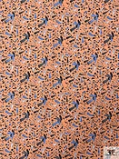 Birds and Ditsy Leaf Printed Cotton Lawn - Bright Orange / Blue / White / Black