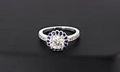 1.8 Carat Round Halo Blue Sapphires Diamond Engagement Ring