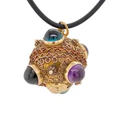 18K Gold Etruscan Revival Multi Cabochon Gem Pendant / Locket