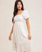 Amiah Bubble Sleeve Heart Dress – White