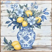 10" x 10" Chinoiserie Vase with Lemons Sign TTE-253