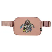 Colorful Dreamcatcher Embroidery Fanny Pack (Dusty Rose & Gray)