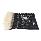 Vintage Black Silk Piano Shawl Hand Embroidered Mantón de Manila, 29"x29"