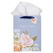 Congratulations Blue Floral Large Portrait Gift Bag
