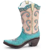 Cowgirl Teal/Tan Boot Vase